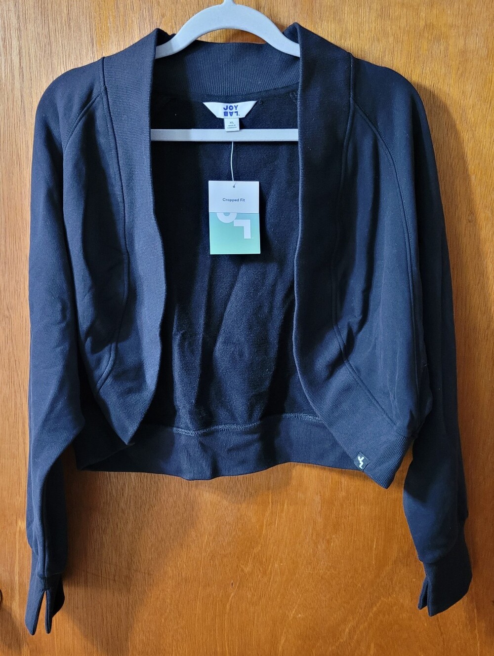 Joy Lab Black Cropped Open Front French Terry Jacket Size XL (1118)
